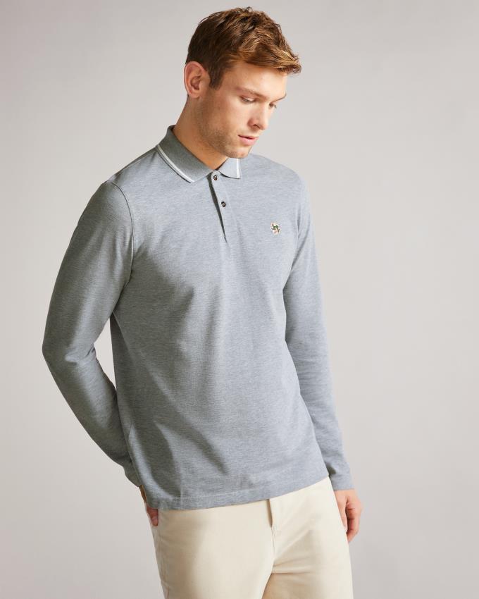 Polo Ted Baker Long Sleeve Grise Clair Homme | JHL-00337878